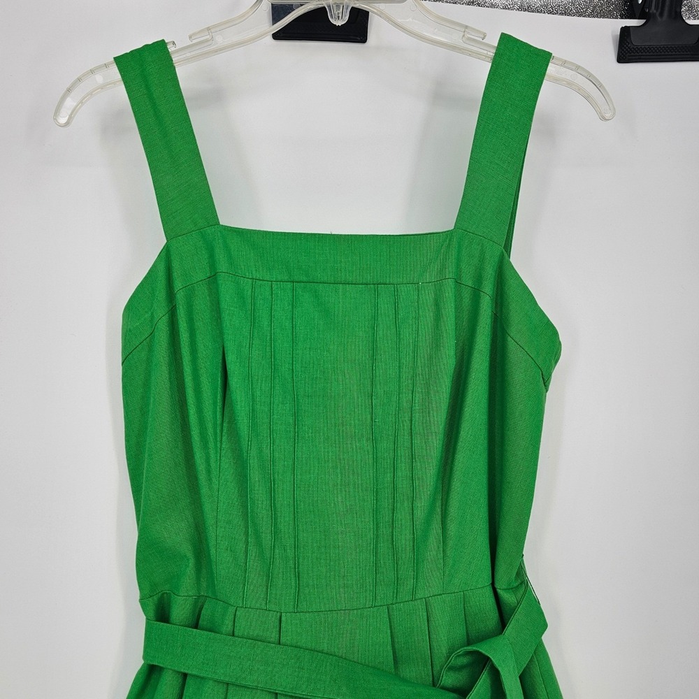 Vintage 60s Malia Honolulu Hawaiian Sundress 10 Green Tulip Border Belted Resort - Picture 9 of 15